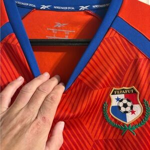 Reebok Orange Soccer Jersey with Blue Trim